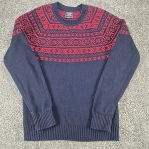 Abercrombie & Fitch Nordic‎ Fair Isle Sweater Mens Large Merino Wool Blend Navy